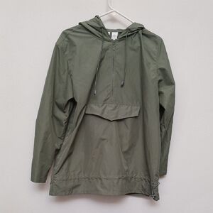 IZOD Army Green Pullover Hooded Windbreaker Rain Jacket Size Small Spring